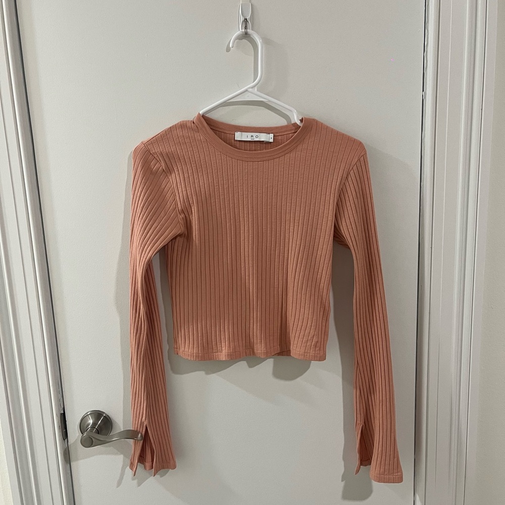 IRO ERSILIA Long Flare Sleeve Ribbed T-shirt Fitted Round Collar Top